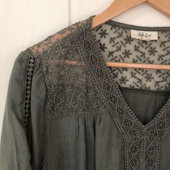 Style & Co Green Lace Detail Blouse - Picture 2 of 10